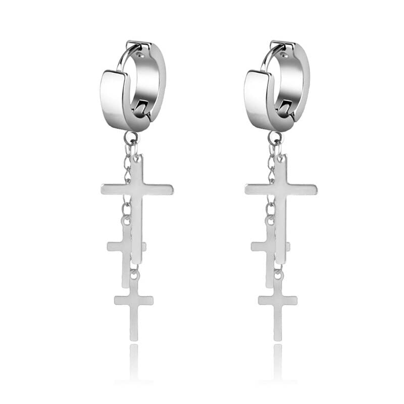vien Gothic Earring Cross Earrings for Men Dangle Hinged Hoop Huggie Earrings Stainless Steel Hoop Earring-picture-43