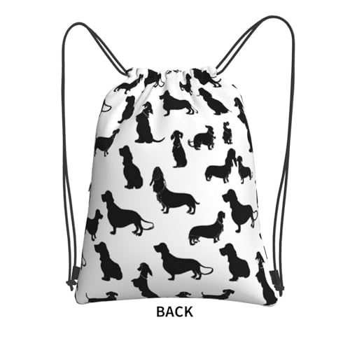 JAYWIS Black Dogs Rucksack mit Dackel-Motiv, mit Kordelzug, mit Reißverschlusstaschen, wasserabweisend, leicht, für Wandern und Fitnessstudio, verstellbare Träger, kompakt