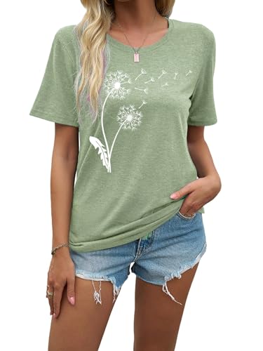 Image of Womens Dandelion T Shirts Sunflower Graphic Short Sleeve Casual Tops