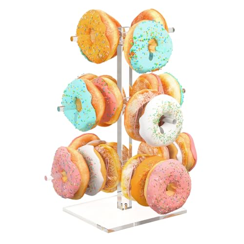 LUGUNU Acrylic Tree Shaped Donut Stand (Capacity for 24 donuts),Donut Wall Display Stand, Reusable Clear Donut Display Rack for Donut Party Decorations Shower Birthday Party