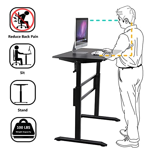 Unicoo - Crank Adjustable Height Standing Desk, Height Adjustable Sit To Stand Up Desk,Home Office Computer Table, Writing Study Table (Black Top/Black Legs - Syk01) #TOP3