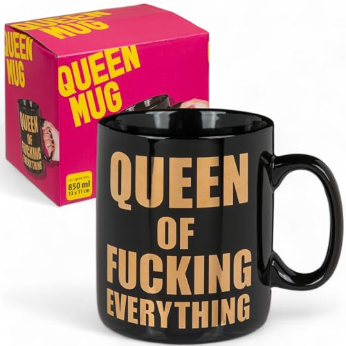 MIJOMA Taza de café Queen XL con texto en inglés MIJOMA Taza de café Queen XL con texto en inglés