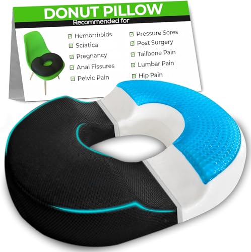 Doughnut gel pillow - orthopedic memory foam for tailbone pain hemorrhoids bedsores postpartum prostate tailbone and sciatica