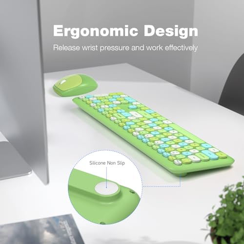 Image of KNOWSQT Wireless Keyboard and Mouse Combo, Pale Green Full-Sized 2.4G Silent Keycap Colorful Keyboards, USB Dongle Plug Play, for Laptop, Windows, PC, Computer, Desktop