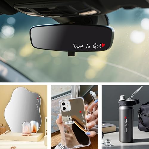 Image of 4pcs Waterproof White Trust in God Rearview Mirror Sticker Car Decals | Trust in God Rear View Mirror Accessories Auto Stickers And Decals Suitable for Most Cars, Trucks, Motorcycles, SUVs, Cups