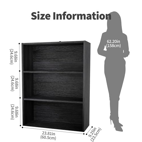 Image of HealSmart 3 Tier Bookcase, Industrial 3 Book Shelf, 9.2 inch D x 23.8 inch W x 31.5 inch H Tall Open Cube Storage Organizer for Home Office, Living Room, Bedroom and Dinning Room, Black