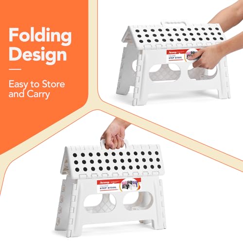 Image of ACSTEP Folding Step Stool 9 Inch,15-Inch Extra Wide Heavy Duty Stepping Stool More Safe and Comfortable Non Slip Foldable Step Stool for Kids and Adults White