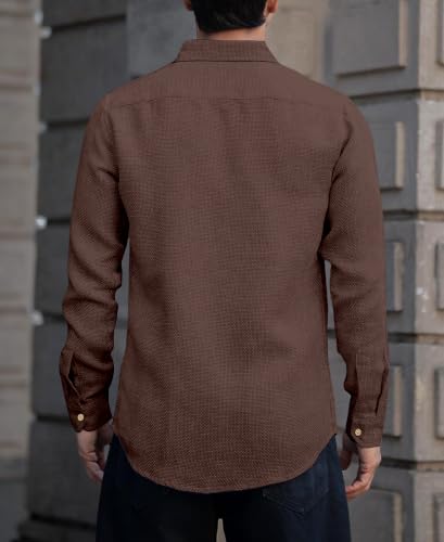 Image of NexaFlair Men's Shirt Regular Fit Solid Pattern Linen Cotton with Long Sleeve Collared Neck Standard Length and Button Down Closure Type | Mens Casual Shirts | Man's Formal Shirts