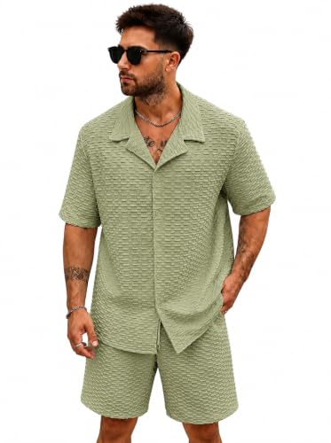 Image of Zilcon Men's Textured Co-Ord Set | Half Sleeve Cuban Collar Shirt & Shorts | Casual Summer Lounge Wear | Premium Matching Outfit