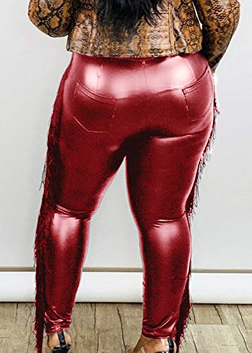 Cocoinsity Womens Skinny Pants High Waisted Fringe Clubwear Ankle Pants Plus Size2