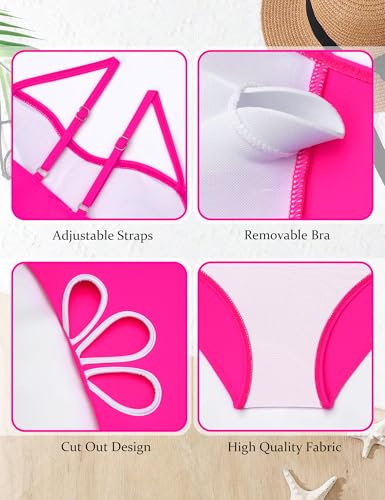 Image of Girls Swimsuit Adjustable Straps Cut Out One Piece Bathing Suit with Solid Color Cover Up Skirt Girls' Swimwear 5-16Y