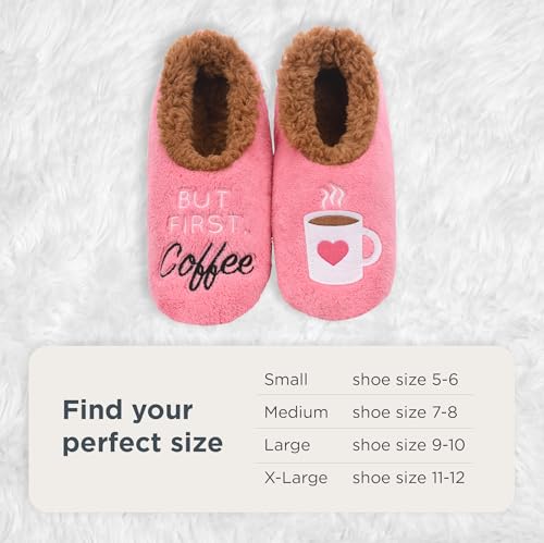 Image of Snoozies Coffee Slipper Socks for Women Cute Gifts and Fun House Slippers with Soft Sherpa Lining and Grips