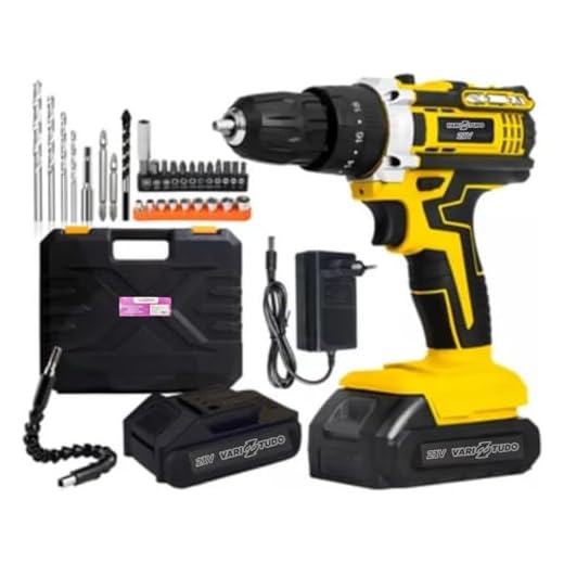 Furadeira e Parafusadeira de Impacto Sem Fio 21V com LED, 2 Baterias Recarregáveis Bivolt e 32 Acessórios - Maleta Completa para Uso Profissional e Doméstico