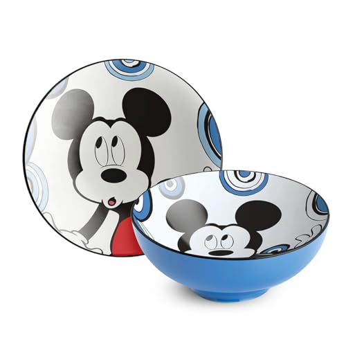 Egan Bol Mickey Mouse en grès de 21 cm, design de dessin animé durable, passe au micro-ondes et au lave-vaisselle, style emblématique avec motif classique...