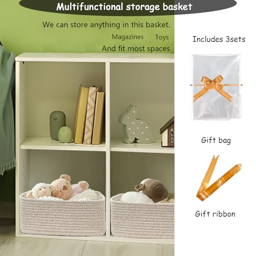 Image of COMFY HOMI 11.5 inchx7.5 inchx4.7 inch Storage Baskets for Organizing | Cotton Rope Woven Basket | Toy Storage Bin Box | Basket for Shelves, Closet Organizer Bin, Decorative Closet Shelf, 3 Pack,