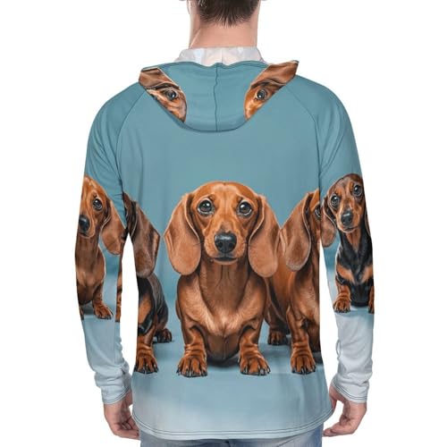 Mens UPF 50+ Sun Protection Hoodie Rash Guard Long Sleeve Sun Shirt Hiking Three Dachshunds Fishing Hoodie-3