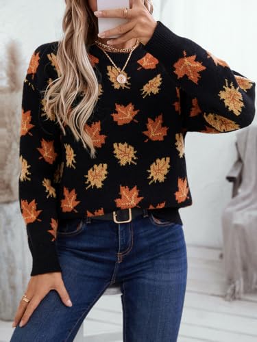 Chvity Women's Maple Leaf Graphic Thanksgiving Sweater Crewneck Long Sleeve Casual Loose Fall Student Knit Pullover Tops2
