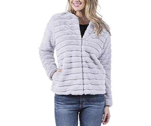 KATYDID Faux Rabbit Fur Jacket with Pockets, Gray, Small