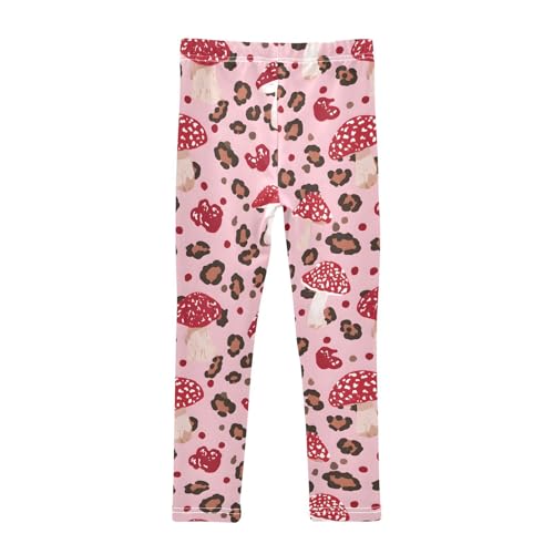Leopard Mushroom Pink Girls Leggings Ultra Soft Compression Yoga Gym Pants for Kids 4-10T2
