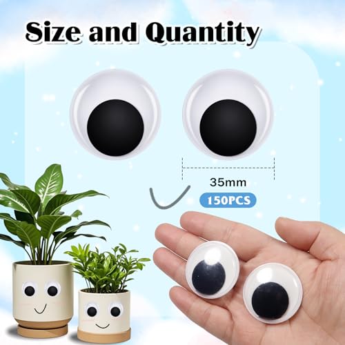 Image of TOAOB 150pcs 35mm Large Wiggle Googly Eyes Self Adhesive Sticker Eyes | Plastic Black Round Eyeballs, DIY Arts Crafts, Scrapbooking Accessories