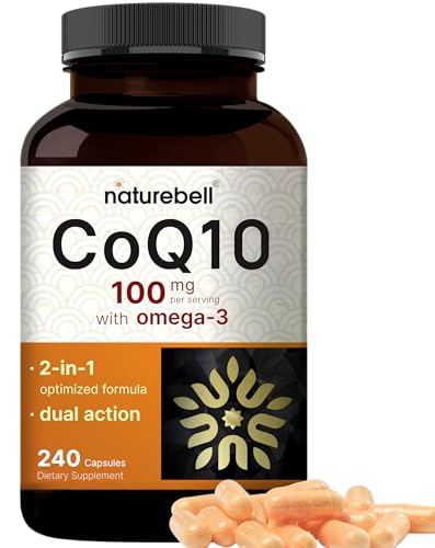 NatureBell CoQ10 100mg with Omega 3, 240 Capsules | Stable High Absorption Form – Antioxidant...