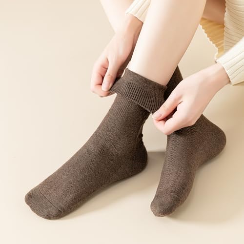 Image of Womens Crew Socks Soft Thick Comfort Casual Cotton Warm Knit Vintage Calf Winter Socks Gifts 5 Pack