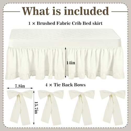 Image of Smoothnovelty Beige Crib Bed Skirts with 4 Large Cot Bow 28 inch x 52 inch,14 inch Drop