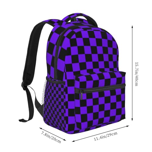 Blue Black Checkered Chessboard Flag Backpack Large Capacity Lightweight Casual Travel Sports Backpack 11.4X7.8X15.7 inch2