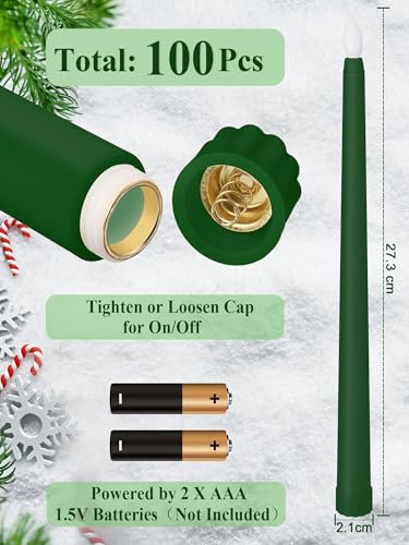 Image of Funtery 48 Pcs Flameless LED Taper Candles Battery Operated Candles Bulk Realistic LED Candlesticks Flickering for Wedding Church Party Home Decor(Green,11 Inch,Classic Style)