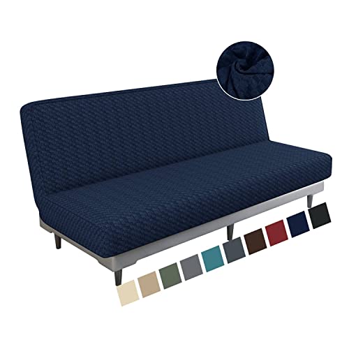MAXIJIN Jacquard Futon Cover Stretch Armless Futon Sofa Cover Soft Futon Slipcover with Elastic Bottom Thick Sofa Bed Furniture Protector Covers, Machine Washable (Navy Blue)
