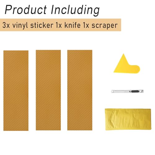Image of ramuel Compatible with Carbon Fiber Vinyl Wrap 11.8 inch x 4 inch Chevy Bowtie Emblem Sticker Wrap Kit Decal with Spatula and Cutter 3 Pcs Universal Logo Overlay (3pc Gold)