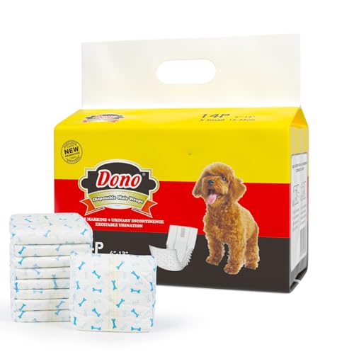 Dono Disposable Dog Diapers (14-56pcs), Dog Wraps for Male Dogs with Wetness Indicator, Super Absorbent Doggy Diapers for Small Dogs