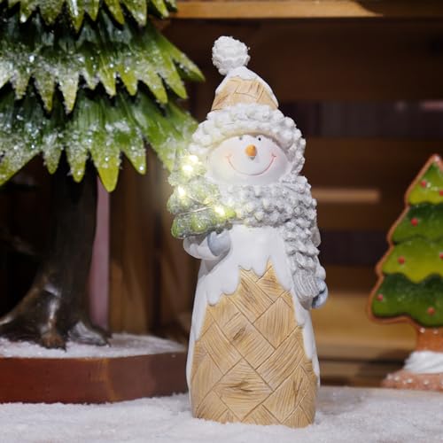 Newman House Studio Snowman Christmas Decorations Christmas Tree Lighted Snowman Figurines Ornaments with LED Lights Merry Resin Holiday Light Up Snowman Indoor Decor 35 225 85 in