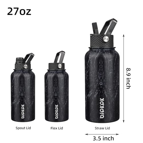 Image of BJPKPK Insulated Water Bottles with Straw Lid, 27oz Stainless Steel Water Bottle with 3 Lids, Leak Proof BPA Free Metal Thermos Mug, Sports Water Bottle Keep Cold & Hot- Midnight (Pack of 5)