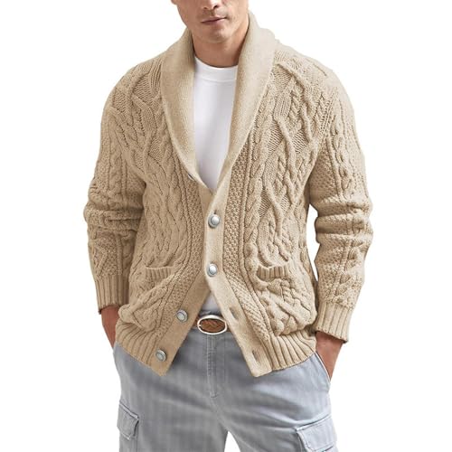 Mens Shawl Collar Cardigan Sweater 2025 Fall Winter Cable Knitted Button Down Sweaters Chunky Outwear