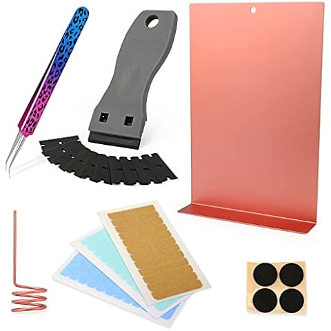 EHDIS Hair Extensions Kit with 3 Sheet Tapes, Scraper for Remove Tape, 10 Pcs Replacment Blade und Tape Remover Board, Tweezers, Sectioning Ring, Rose Gold Cover