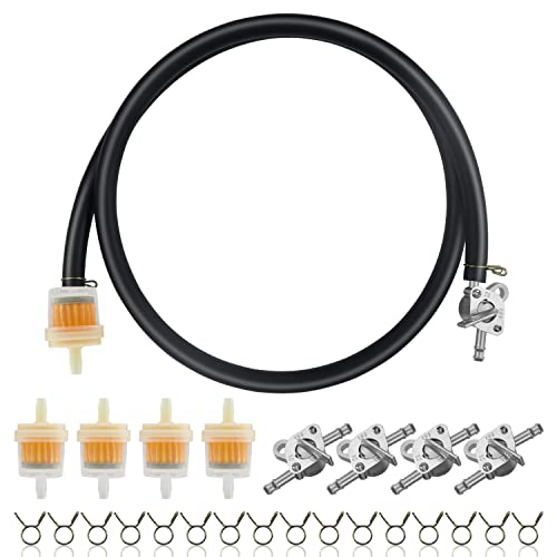 GZkedu Lot de 4 interrupteurs à carburant, 4 filtres à carburant de 6 mm, filtres à essence, avec tuyaux de carburant de 1 m, 16 colliers de serrage pour voiture, moto, scooter