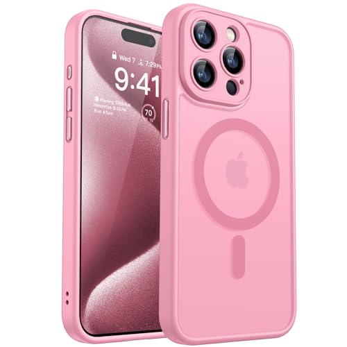 Image of CANSHN Magnetic Compatible with iPhone 15 Pro Max Case, Upgraded [Full Camera Protection] [Compatible with Magsafe] [Translucent Matte] Shockproof Protective Phone Case Cover 6.7 Inch - Pink