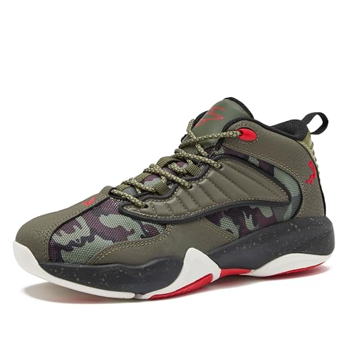 SHAQ Speed Demon Mid Kids Basketball Shoes for Boys and Girls, Kids and Youth High Top Boys Sneakers Size 11 to 7 Little or Big Kid Shoes - Dark Green, 1 Little Kid