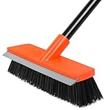 Deck Brush with Long Handle, Stiff Bristle Floor Scrub Broom, 55'' Outdoor Scrubber Remove Dirt, Leaves, Snow on Carpet, Patios, Garage, Concrete