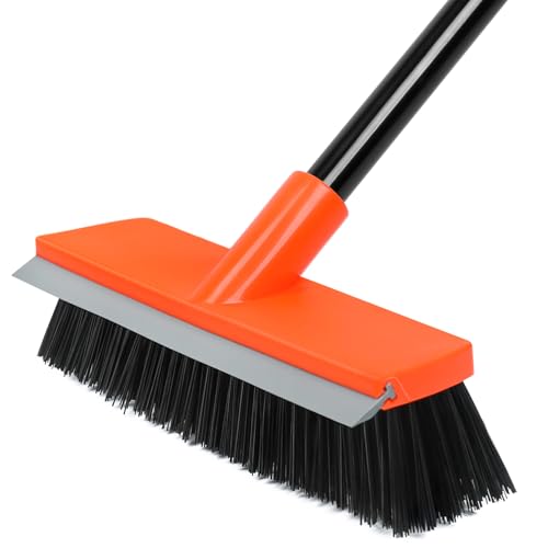 Deck Brush with Long Handle, Stiff Bristle Floor Scrubber