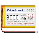 MakerHawk 3.7V 8000mAh LiPo Battery Rechargeable 1S 3C 126090 Lithium Polymer Batteries with Dual Protection Board, Micro JST 2.54 Connector Plug for GPS Drone Multiple Device (1 Pack)