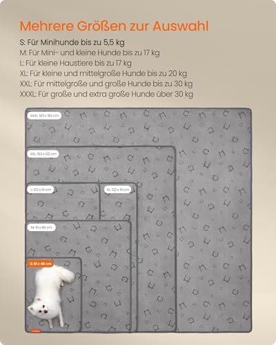 Feandrea Hundedecke, 2er Set, Wiederverwendbare Hundematte, 61 x 46 cm, S, wasserdicht, auslaufsicher, rutschfest, saugfähig für Hunde, Katzen, Kaninchen, Taubengrau PTD001G01