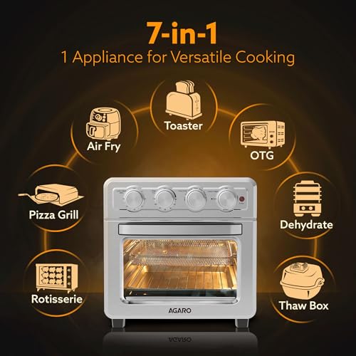 AGARO Regal Air Fryer For Home, 23L, Family, Rotisserie Convection Oven, 1800W Electric Oven, 7 Presets Programs, Stainless Steel, Bake, Roast, Toast and Reheat, Silver. view 2