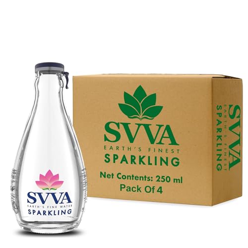 Image of SVVA Sparkling Water 250ml (Pack of 4) | Premium Sparkling Water Bottle | Sugar Free Drinks | Zero Calorie Drink | Carbonated Water | Proudly Made in India | Premium Glass Bottle