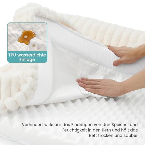 COZY KISS Orthopädisches Hundebett für Extra Große Hunde 110x80x17cm – Hundesofa mit Weichem Kunstfell & Cordbezug, Eierförmiger Kistenschaum, Ergonomischer Hundekorb, Abnehmbar & Waschbar, Creme, XL