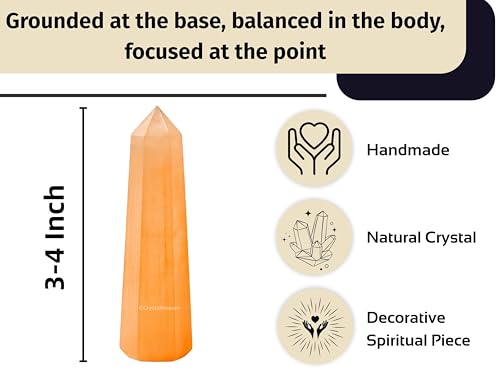 Image of Certified Orange Selenite Crystal Tower Obelisk Point for Chakra, Healing and Balancing - AAA Grade Original Certified Gemstone Agate for Reiki Meditation Yoga Spiritual (3-4 Inches)