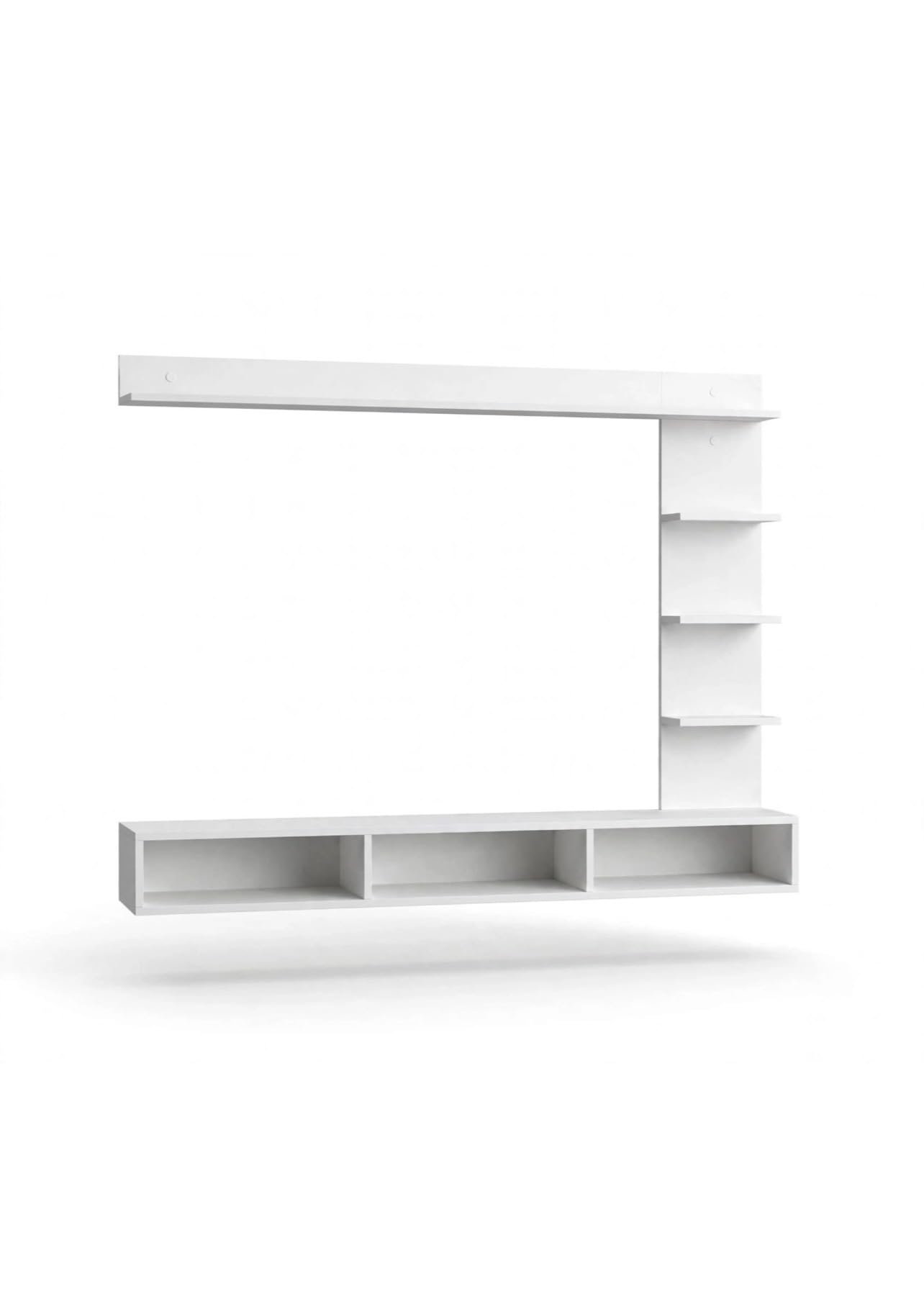 Foldable MDF Wall-Mounted TV Entertainment Panel White | Open Storage Shelves, Space-Saving Design, Living Room & Bedroom, Set-Top Box Storage, Décor Display Unit-image-28