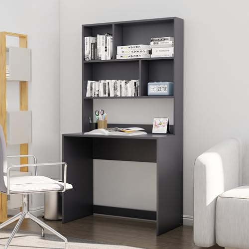 Image of Bniture Wooden Study Table for Home | Engineered Wood Study Table with Book Shelf | Multi Purpose Computer Desk for Writing & Study | Laptop Table for Study Room, Office & Workstation | Slate Grey