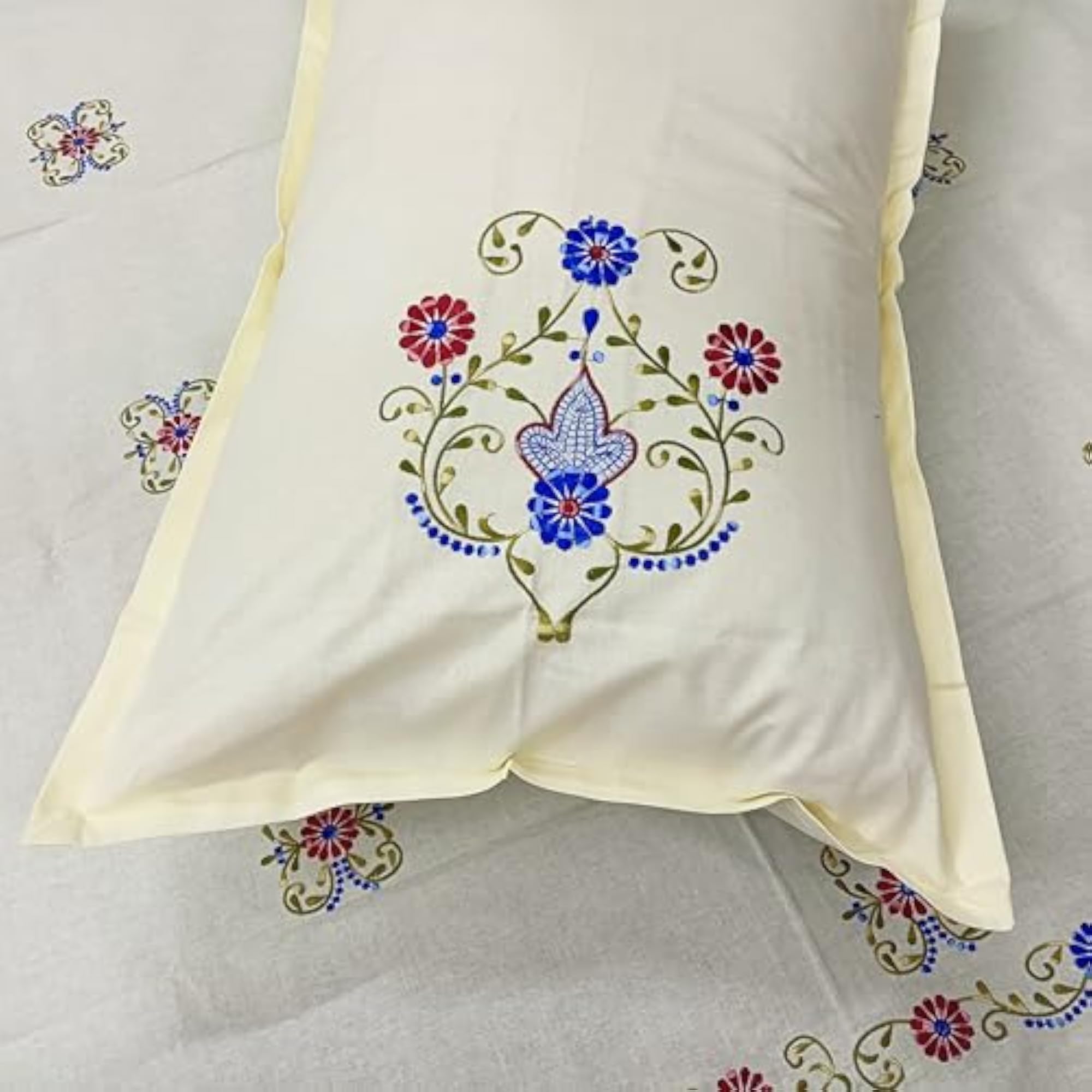 100% Cotton Queen Size Floral Embroidered Bedsheet Set